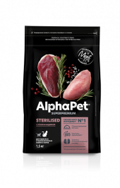 Корм AlphaPet для стерилизованных кошек (утка и индейка), 400 г