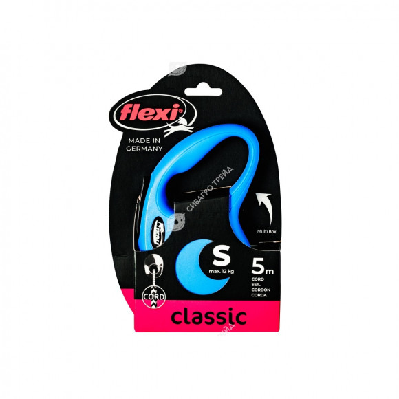 Рулетка CLASSIC S (5 м, 12 кг) трос, синий, FLEXI