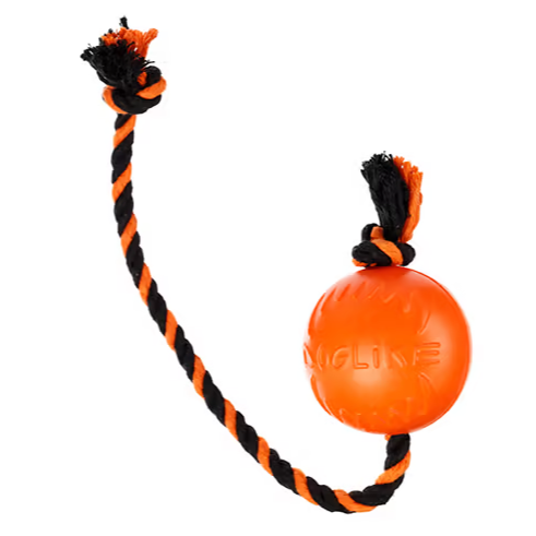 Игрушка "Доглайк" Мяч с канатом малый (оранжевый-черный)