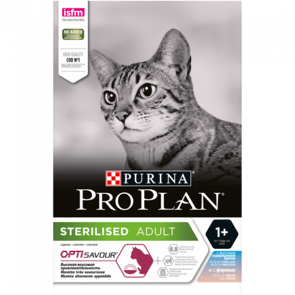 Корм Purina Pro Plan для стерилизованных кошек и кастрированных котов, треска и форель, 1,5кг