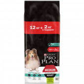 АКЦИЯ!!! Корм Purina Pro Plan для взрослых собак средних пород с чувствительным пищеварением с комплексом OPTIDIGEST, с ягненком и рисом, 12 кг + 2 кг В ПОДАРОК!
