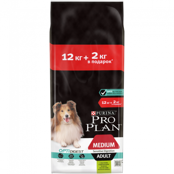 АКЦИЯ!!! Корм Purina Pro Plan для взрослых собак средних пород с чувствительным пищеварением с комплексом OPTIDIGEST, с ягненком и рисом, 12 кг + 2 кг В ПОДАРОК! АКЦИЯ!!! Корм Purina Pro Plan для взрослых собак средних пород с чувствительным пищеварением с комплексом OPTIDIGEST, с ягненком и рисом, 12 кг + 2 кг В ПОДАРОК!