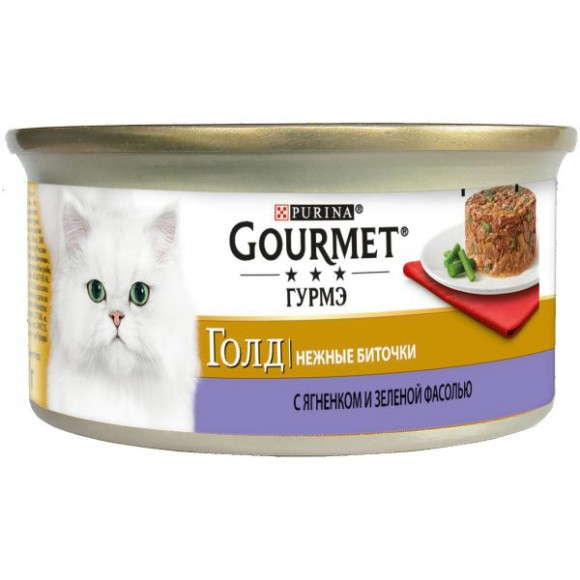 Консервы Purina Gourmet Gold Нежные биточки для кошек, ягнёнок с зелёной фасолью, банка, 85 г