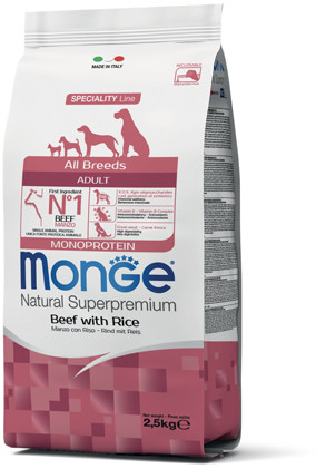Корм Monge Dog Speciality Line Monoprotein для собак всех пород говядина с рисом 2,5кг