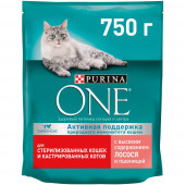 Корм Purina ONE для стерилизованных кошек и котов с лососем и пшеницей, 750 г