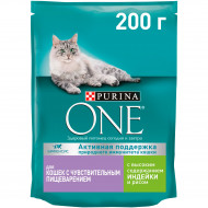 Корм Purina ONE для кошек с чувствительным пищеварением с индейкой и рисом, 200 гр Корм Purina ONE для кошек с чувствительным пищеварением с индейкой и рисом, 200 гр