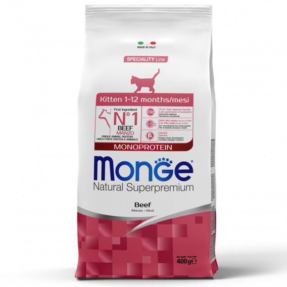 Корм Monge Cat Special Line Monoprotein для котят и беременных кошек, из говядины 400г
