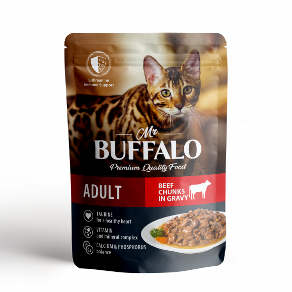 Влажный корм Mr.Buffalo ADULT для взрослых кошек Говядина в соусе 85г