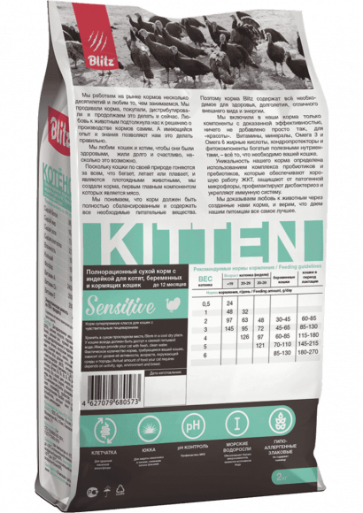 Корм Blitz Sensitive для котят с индейкой 400 г