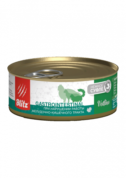 Ветеринарный влажный корм Blitz Vetline для кошек с Индейкой Gastrointestinal, 100 г