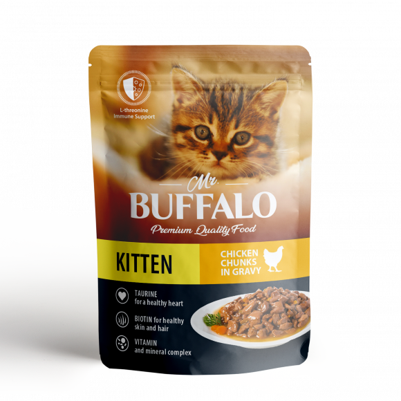 Влажный корм Mr.Buffalo Kitten для котят, нежный цыпленок в соусе 85г