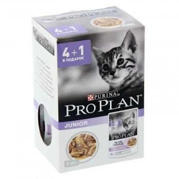 АКЦИЯ! (набор 4+1) Pro Plan Junior пауч для котят (говядина + индейка в соусе) 5*85 гр