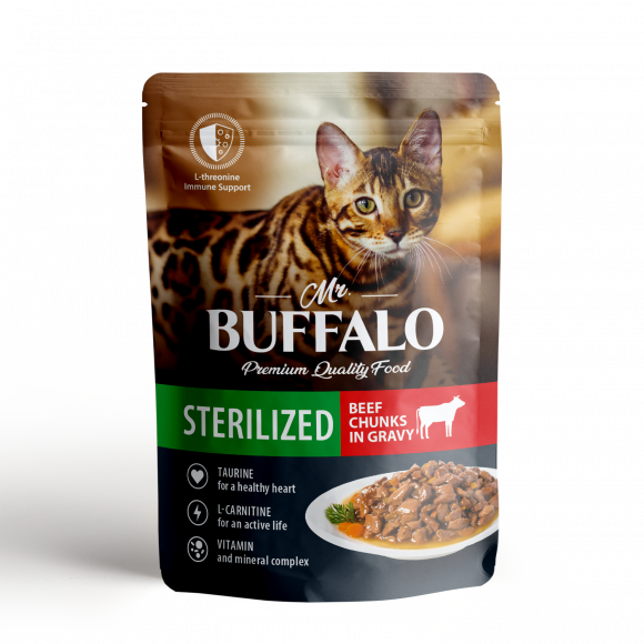 Влажный корм Mr.Buffalo Sterilized для кошек, говядина в соусе 85г