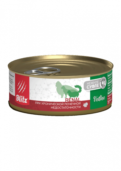 Ветеринарный влажный корм Blitz Vetline для кошек с Индейкой Renal, 100 г
