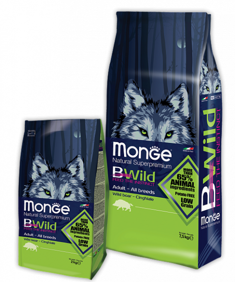 Корм Monge BWild Dog Adult Wild Boar для взрослых собак всех пород с мясом дикого кабана 7,5