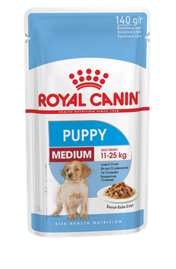 Акция!!! Влажный корм Royal Canin для щенков средних пород в соусе Medium Puppy  3*140гр + 1*140гр в подарок
