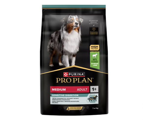 Корм Purina Pro Plan SENSITIVE DIGESTION для взрослых собак средних пород с чувствительным пищеварением с ягненком, 7 кг