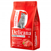 Корм Delicana Монопротеин для кастрированных и стерилизованных кошек, Говядина 1,5 кг