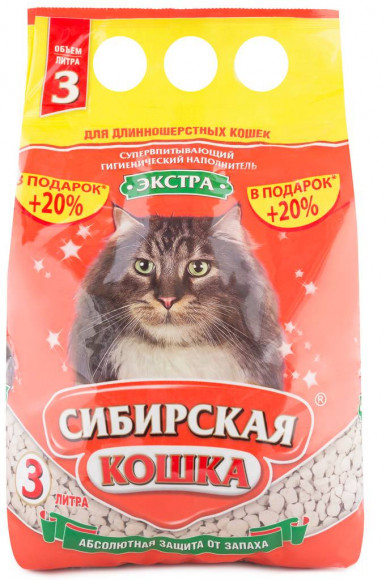 Наполнитель Сибирская Кошка Экстра для длинношерстных 3л