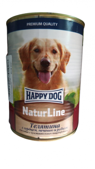 Консервы Happy Dog Natur Line для собак Телятина печень+сердце+рубец 970гр
