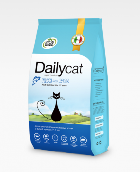 Корм DailyCat Adult Sterilite Fish and Rice для взрослых стерилизованных кошек с рыбой и рисом 400гр