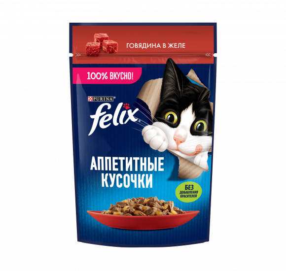 Влажный корм Felix Аппетитные кусочки для взрослых кошек, с говядиной в желе 75 г