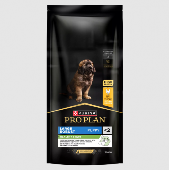Корм Purina Pro Plan для щенков крупных пород с мощным телосложения с курицей 12 кг