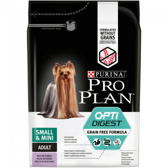 Корм Purina Pro Plan Optidigest Grain Free Formula для взрослых собак мелких и карликовых пород с чувствительным пищеварением, с высоким содержанием индейки, 700гр