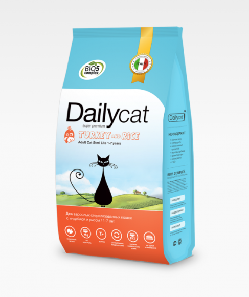 Корм DailyCat Adult Sterilite Turkey and Rice для взрослых стерилизованных кошек с индейкой и рисом 400гр