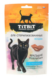 Лакомство TITBIT Хрустящие подушечки для стерилизованных кошек с лососем, 60 г