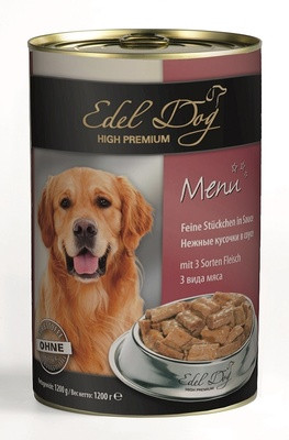 Консервы Edel Dog для собак в соусе 3 вида мяса 1,2кг
