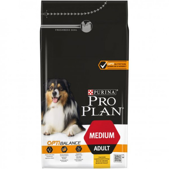 Корм Purina Pro Plan для взрослых собак средних пород, курица с рисом, 1,5кг