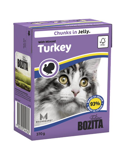 Влажный корм Bozita super premium кусочки в желе для кошек с рубленной индейкой 370гр