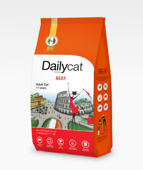 Корм DailyCat Casual line Adult Beef для взрослых кошек с говядиной 1,5кг