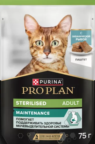 Влажный корм для кошек Purina Pro Plan для взрослых стерилизованных кошек, паштет с океанической рыбой 75 г