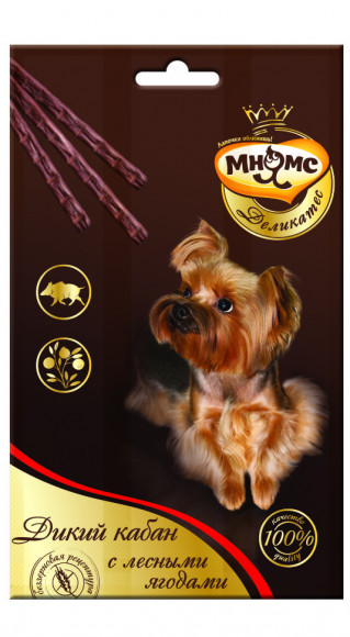 Мнямс Деликатес для собак лакомые палочки 13,5 см с мясом дикого кабана и лесными ягодами 3х11гр