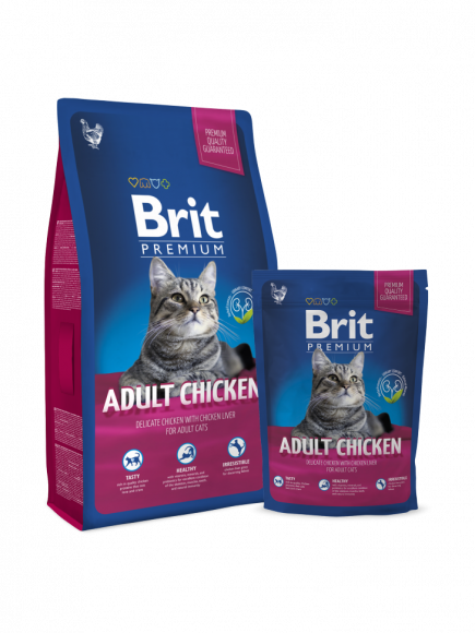 Корм Brit Premium Cat Adult Chicken для взрослых кошек курица с соусом из куриной печени 300гр