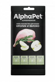 Крем-лакомство AlphaPet для кошек с кроликом и яблоком, 48 г