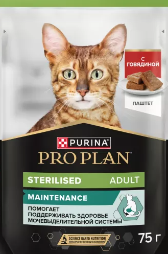 Влажный корм для кошек Purina Pro Plan для взрослых стерилизованных кошек, паштет с говядиной 75 г