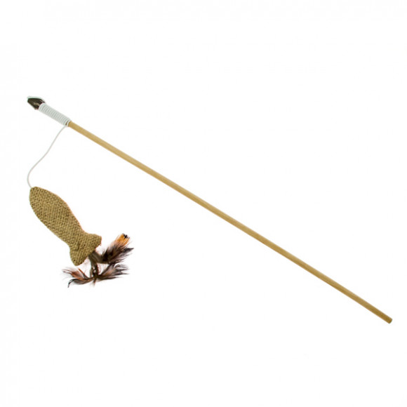 Дразнилка-удочка "Рыбка с кошачьей мятой и перьями", деревянная палочка