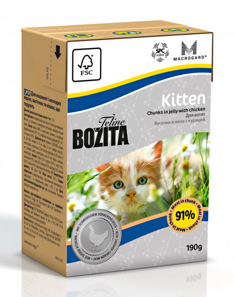 Влажный корм Bozita super premium Kitten Кусочки в желе для котят с курицей 190гр
