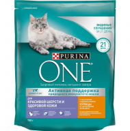 Корм Purina ONE для красивой шерсти и здоровой кожи кошек, с курицей и цельными злаками, 750 г