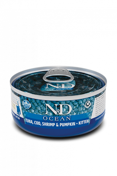 Влажный корм Farmina N&D Cat Ocean консервы для котят тунец и креветки 70гр.