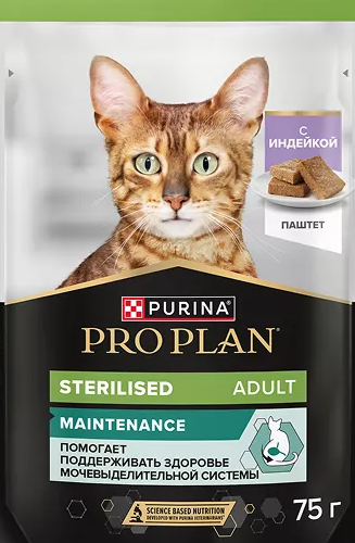 Влажный корм для кошек Purina Pro Plan для взрослых стерилизованных кошек, паштет с индейкой 75 г