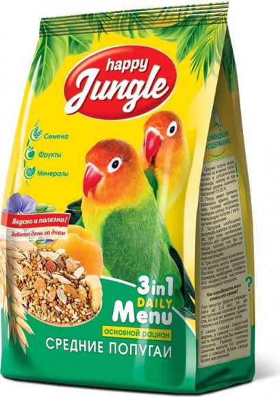 Happy Jungle корм для средних попугаев HJ 500гр