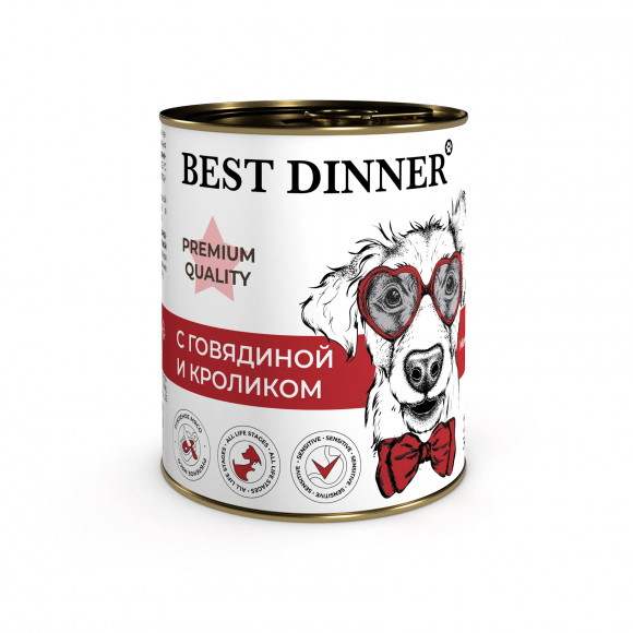 Влажный корм Best Dinner для собак Premium Меню №3 "С говядиной и кроликом" 340г