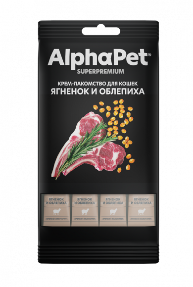 Крем-лакомство AlphaPet для кошек с ягненком и облепихой, 48 г