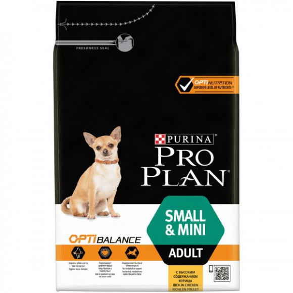 Корм Purina Pro Plan для взрослых собак мелких и карликовых пород, курица с рисом, 3 кг
