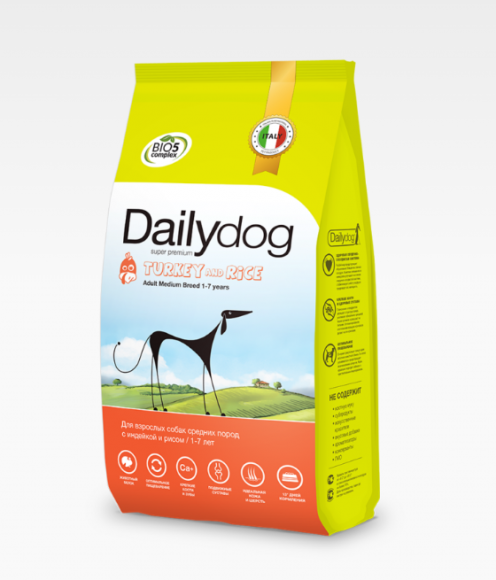 Корм DailyDog Adult Medium Breed Turkey and Rice для взрослых собак средних пород с индейкой и рисом 3кг