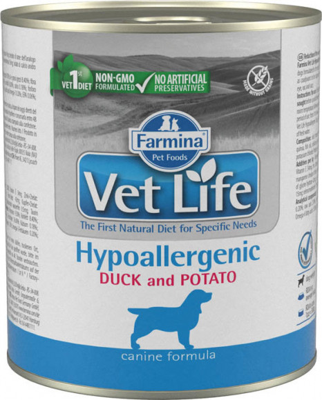 Ветеринарный влажный корм Farmina Vet Life Dog Hypoallergenic Duck&Potato паштет для собак при пищевой аллергии или пищевой непереносимости Утка с картофелем 300 г